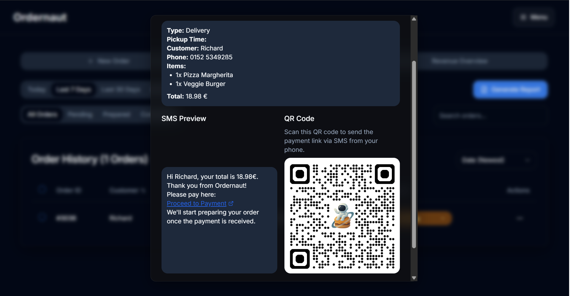 Ordernaut Payment Processing Interface